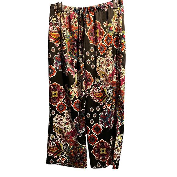 Natori size small print lounge pants silky boho comfy Pajamas elastic waist tie - Picture 1 of 5